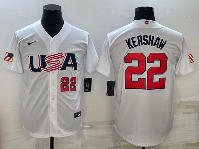 Men 2023 World Cub USA #22 Kershaw White Nike MLB Jersey16